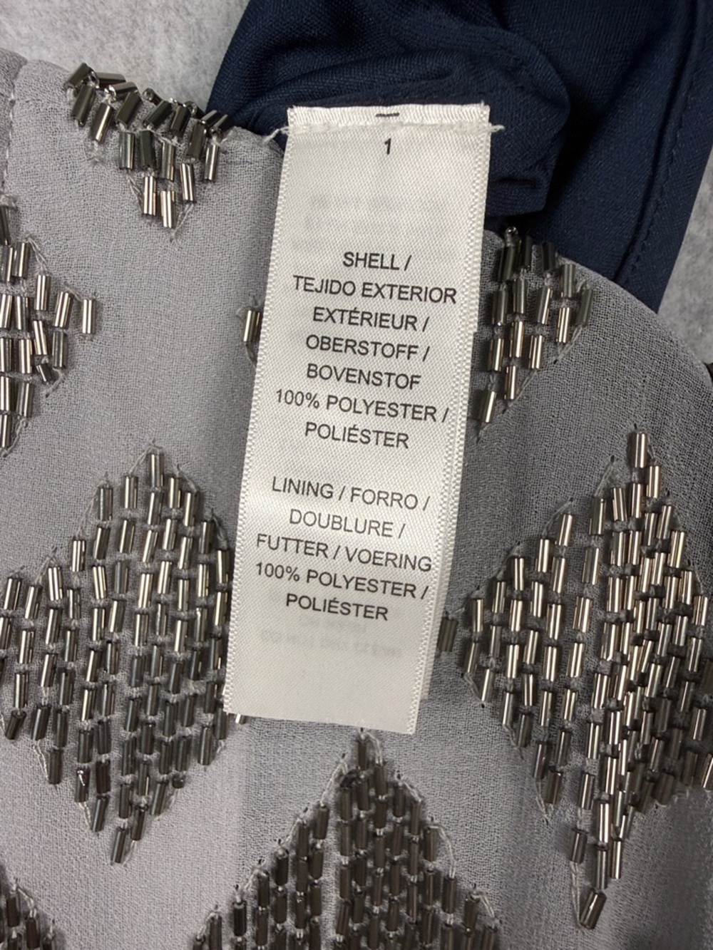 Adrianna Papell Beaded Bodice Navy Formal Gown SZ 8 Petite Elegant Evening Wear - Picture 6 of 9